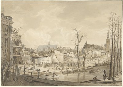 أطلال على الجانب الشمالي من Steenschuur بعد كارثة البارود في ليدن ، 12 يناير 1807 بواسطة بيتر جيراردوس فان أوس