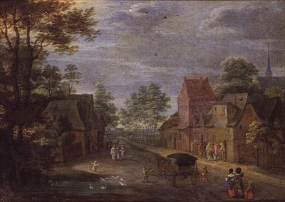 شارع القرية (زيت على لوح) بواسطة بيتر جيسيلز