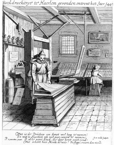Bindery of Laurens Janszoon Koster ، من "وصف مدح هيرلم" ، نُشر عام 1628 بواسطة بيتر جانزون ساونريدام
