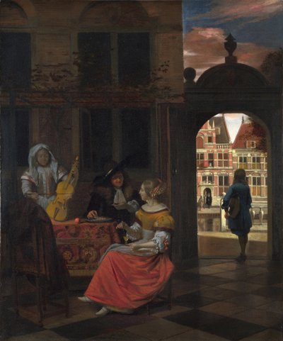 Hooch، Pieter، de (1629-1684) A Musical Party in a Courtyard Oil on canvas 1677 National Gallery، London 83،5x68،5 بواسطة بيتر دي هوش