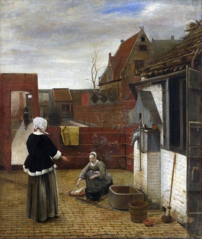 Hooch ، Pieter ، de (1629-1684) امرأة وخادمتها في فناء زيت على قماش ca 1661 National Gallery ، London 73.7x62.6 بواسطة بيتر دي هوش