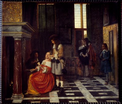 لاعبي البطاقة. لوحة بيتر هوج (1629-1681) Ec. Flam. بواسطة بيتر دي هوش