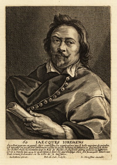 Portrait of Jacques Jordaens, Flemish painter, draughtsman and tapestry designer known for his history paintings, genre scenes and portraits بواسطة بيتر دي الثاني جود