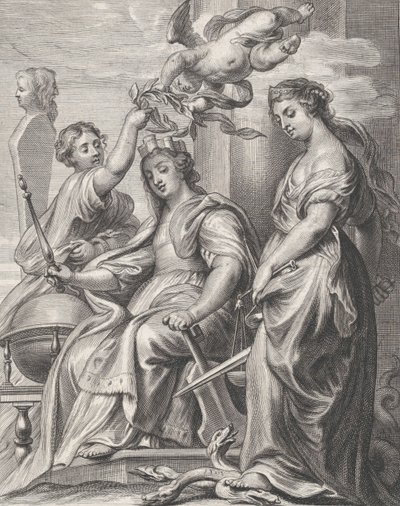 صورة رمزية للحكومة الجيدة ، جالسًا في المنتصف ويتوج ببوتو و وو ... ، كاليفورنيا. 1640 - 74. بواسطة بيتر دي جود الثاني
