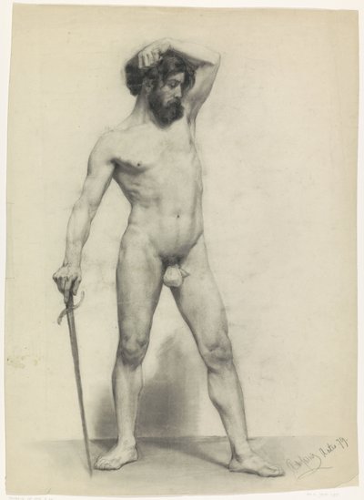 يقف الذكر عاريًا مع السيف ويواجه اليمين بواسطة Pieter de Josselin