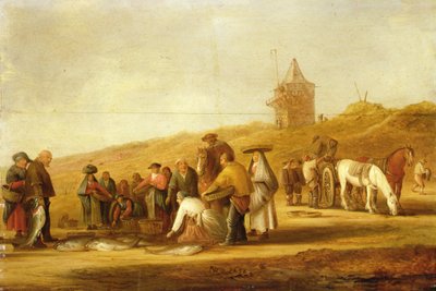 صيادون يبيعون صيدهم على الشاطئ (زيت على قماش) بواسطة بيتر دي نين