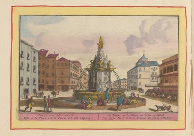 نافورة في ساحة Plaza Puerta del Sol في مدريد النافورة ، في مكان الابن ، في مدريد (العنوان على وجوه) Theatrum Hispaniae (...] (عنوان المسلسل) بواسطة بيتر فان دن بيرج