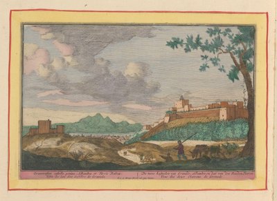 منظر لمباني قصر الحمراء في غرناطة قلعتا Granade و Alhambre و den Rooden Tooren (العنوان على الجسم) Theatrum Hispaniae (...] (عنوان المسلسل) بواسطة بيتر فان دن بيرج