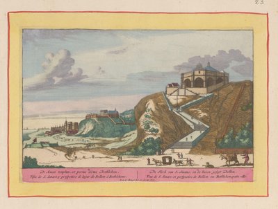 منظر لكنيسة سانتو أمارو بالقرب من لشبونة كنيسة S. Amatus ، وميناء sesegt Bellem (العنوان على الكائن) Theatrum Hispaniae (...] (عنوان المسلسل) بواسطة بيتر فان دن بيرج