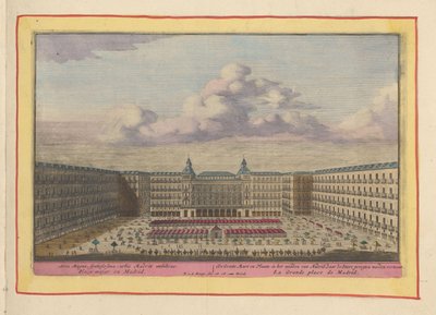 بلازا مايور في مدريد The Groote Mart en Place ، في وسط مدريد ، حيث يتم عرض معارك Stiere (العنوان على الكائن) Theatrum Hispaniae (...] (عنوان المسلسل) بواسطة بيتر فان دن بيرج