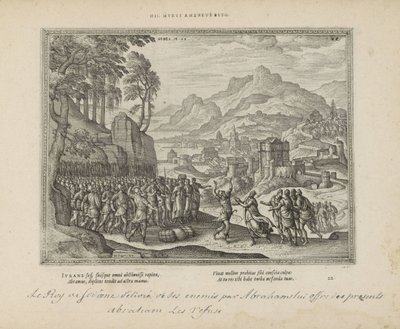 Abraham en de koning van Sodom كن هذا الجدار الحديدي (العنوان على الجسم) الشعارات المقدسة والتاريخ الرئيسي لكلا العهدين (Oude Testament) (عنوان السلسلة) صور وأرقام الكتب (عنوان المسلسل) بواسطة بيتر فان دير بورشت (الأول)