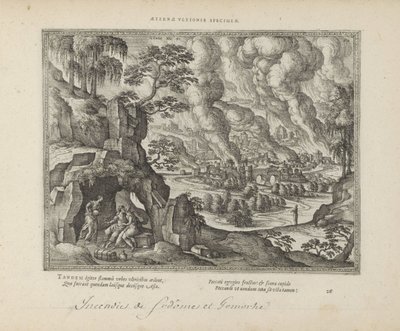 Vernietiging van Sodom en Gomorrah / Lot en zijn dochters النصب الأبدي للعدالة (العنوان على الكائن) الشعارات المقدسة والتاريخ الرئيسي لكلا العهدين (Oude Testament) (عنوان السلسلة) صور وأرقام الكتب (عنوان المسلسل) بواسطة بيتر فان دير بورشت (الأول)