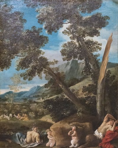 المناظر الطبيعية مع الساتير بواسطة بيترو (1611-50) تيستا