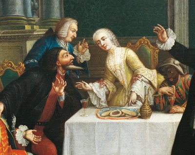 "The snack with the masks"" Comedians wearing Commedia dell