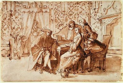 حفلة موسيقية (القلم والبني يغسلان فوق الطباشير الأسود على الورق) بواسطة بيترو أنطونيو نوفيلي