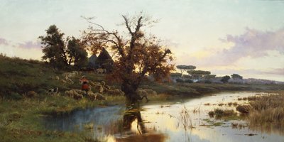 قطيع عند غروب الشمس (زيت على قماش) بواسطة بيترو باروتشي