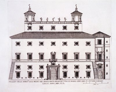 Palazzo Serenissima ، Casa Medici ، على Pincio Hill ، روما ، من "Palazzi di Roma" ، تم نشره في الفترة من 1655 إلى 1970s بواسطة بيترو فيريريو