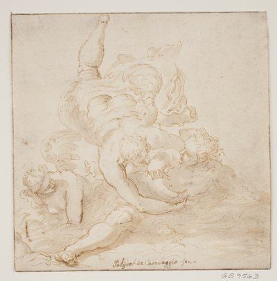 ملاكان يحملان رجلاً بواسطة Polidoro da Caravaggio