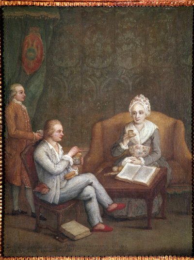 Portrait of Adriana Giustinian with her son Gerolamo Ascanio taking hot chocolate (Adriana Giustinian Barbarigo and her son Gerolamo Ascanio taking a cup of chocolate) Painting by Pietro Longhi (1702-1785) 1779 approx. Dim 58x45 cm Venice, Ca 