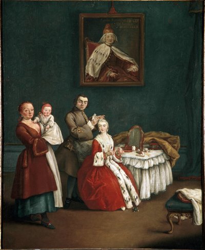 مصفف الشعر (مصفف الشعر) لوحة لبيترو لونجي (1701-1785) 1760 خافت 63x51 سم فينيسيا ، كا ريزونيكو ، ن 128 إيطاليا بواسطة بيترو لونغي