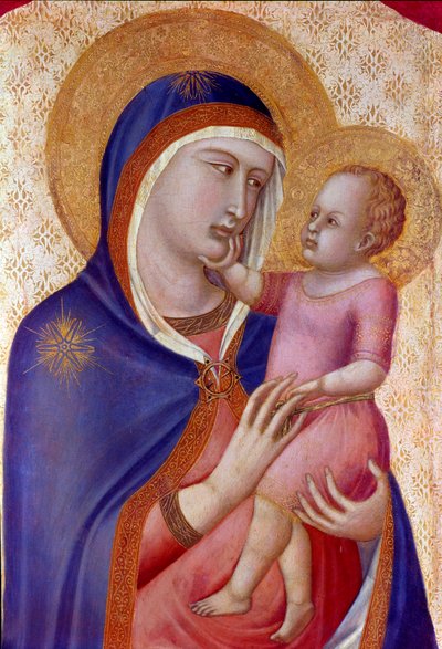 مادونا في المجد التفاصيل العذراء لديها الطفل في جلالة بين الملائكة. Detrempe على الخشب بواسطة Pietro Lorenzetti (1280-1348) 1340 Dim. 1،45x1،22 م فلورنسا ، معرض أوفيزي بواسطة بيترو لورينزيتي