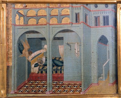 سوباك ، حلم والد إيليا ، تفاصيل من بريديلا من كارمين ألتربيس بقلم بيترو لورينزيتي (حوالي 1280-حوالي 1348) ، تمبرا وذهب على خشب بواسطة بيترو لورينزيتي