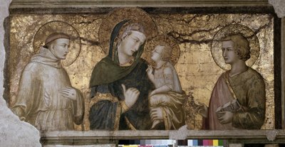 The Virgin and Child between Saint John and Saint Francois Fresco by Pietro Lorenzetti (1280-1348) in Assisi (Assisi), Lower Basilica, Orsini Chapel. بواسطة بيترو لورينزيتي