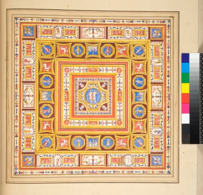 تصميم لوحة جدارية للسقف (طباشير أسود ، بعضها بالقلم والحبر البني. ملون بالألوان المائية) بواسطة بيترو سانتي بارتولي