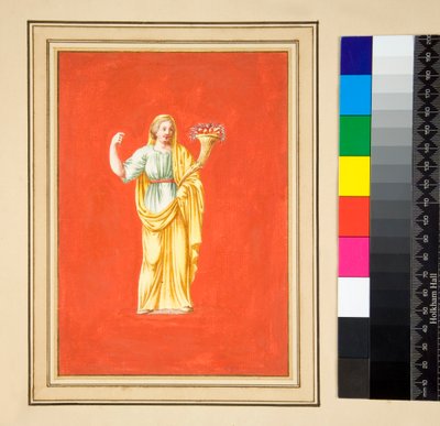 شخصية أنثوية على أرضية حمراء (طباشير أسود ، بعضها بالقلم والحبر البني ، ملون بالألوان المائية) بواسطة بيترو سانتي بارتولي