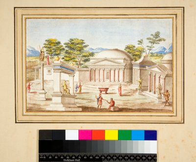 منظر طبيعي مع البانثيون (طباشير أسود ، بعضها بالقلم والحبر البني. ملون بالألوان المائية) بواسطة بيترو سانتي بارتولي