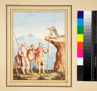 شخصان و Sphynx (طباشير أسود ، بعضها بالقلم والحبر البني. ملون بالألوان المائية) بواسطة بيترو سانتي بارتولي