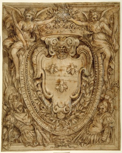 Arms of Don Taddeo Barberini, Principe di Palestrina (pen & ink with wash and gouache on paper) بواسطة بيترو دا كورتونا