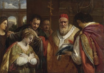 Flavia Domitilla (morte apres 95) recevant le voile du pape Clement I - Saint Domitilla تلقي الحجاب من البابا كليمنت الأول par Cortona ، بيترو دا (1596-1669). زيت على قماش ، الحجم: 123x172،7 ، مجموعة خاصة بواسطة بيترو دا كورتونا