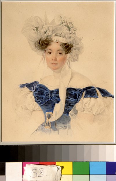صورة للكونتيسة فارفارا غوليتسينا ني روميانتسيفا كالغولسكا (1794-1875) - عمل بيوتر (بيير) سوكولوف (1791-1848) ، ألوان مائية على ورق (20.6 × 16.6 سم) بواسطة بيوتر سوكولوف