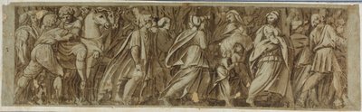 سابين يعبر نهر التيبر لحضور الألعاب الرومانية بواسطة Polidoro da Caravaggio