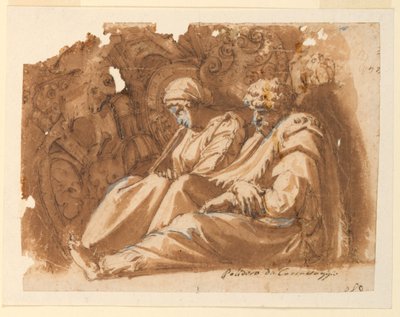 شخصيات جالسة مع كأس بواسطة Polidoro da Caravaggio