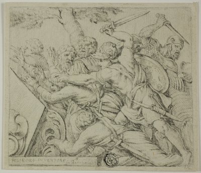 جنود كورش تمزيق جيش سبارجابيسي بواسطة Polidoro da Caravaggio