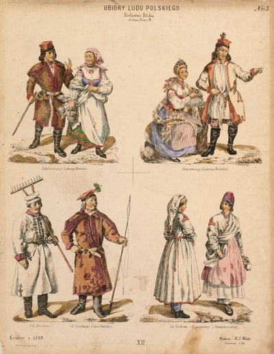 أمثلة على الأزياء الشعبية البولندية ، التي نشرتها KS Wolski ، كراكوف ، 1888 بواسطة المدرسة البولندية