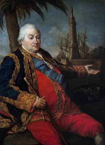 صورة لبيير أندريه دي سوفرين دي سان تروبيه (سان تروبيه) ، مأمور سوفرين (1729-1788) ، نائب أميرال ، في زي كبير لضابط البحرية لوحة رسمها بومبيو باتوني (1708-1787) بواسطة بومبيو جيرولامو باتوني