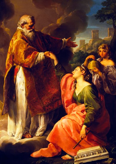 سان مارينو ترفع الجمهورية ، رسمها بومبيو باتوني (1708-1787). بواسطة بومبيو جيرولامو باتوني