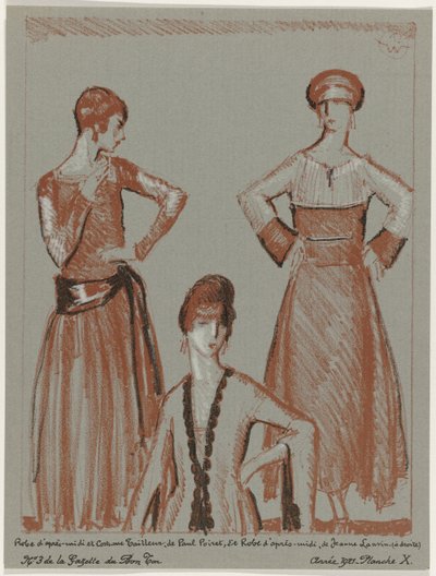 Gazette du Bon Ton ، 1921 - رقم 3 ، Pl. X: فستان بعد الظهر وبدلة مفصلة ، من تصميم Paul Poiret ، وفستان بعد الظهر ، من تصميم Jeanne Lanvin (العنوان على الكائن) بواسطة مجهول