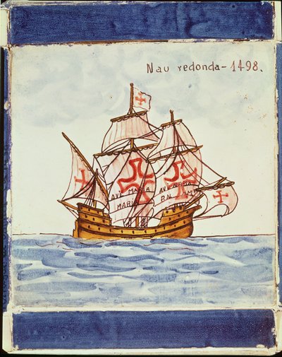 بلاط Azulejos يصور سفينة ، من Sagres ، 1498 (سيراميك) بواسطة المدرسة البرتغالية