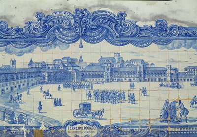 بلاط Azulejos الذي يصور Praca do Comercio ، لشبونة (السيراميك) بواسطة المدرسة البرتغالية