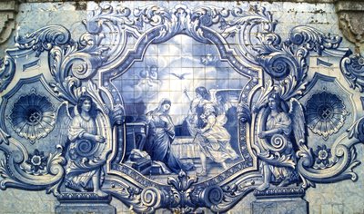 لوحة زخرفية تصور البشارة ، لاميجو ، البرتغال. 1738 (سيراميك) بواسطة المدرسة البرتغالية