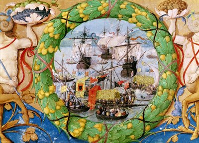 مهرجان الأسطول البرتغالي ، رسم توضيحي من Lettura Nova بواسطة Alem Douro ، 1513 بواسطة المدرسة البرتغالية