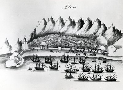 الاعتداء البرتغالي على عدن ، رسم توضيحي من أساطير الهند بواسطة جاسبر كورييا ، c.1858 بواسطة المدرسة البرتغالية