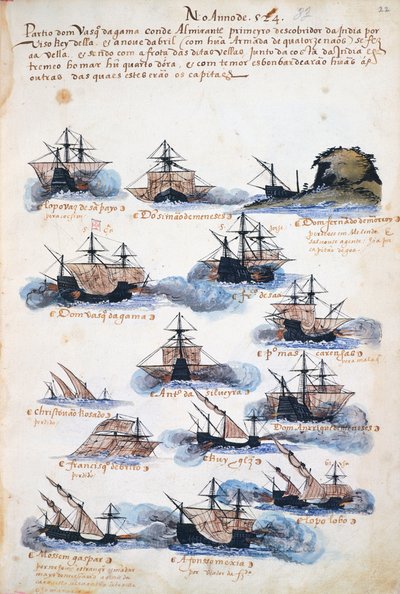 Voyages of Vasco da Gama, the Portuguese expedition بواسطة المدرسة البرتغالية