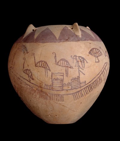 جرة طينية مدفأة ذات زخارف مطلية ، بما في ذلك القوارب والحيوانات ، c.3400-3300 قبل الميلاد (الطين) بواسطة Predynastic Period Egyptian