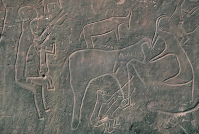 الشخصيات البشرية والحيوانات (الرسم الصخري) بواسطة قبل التاريخ