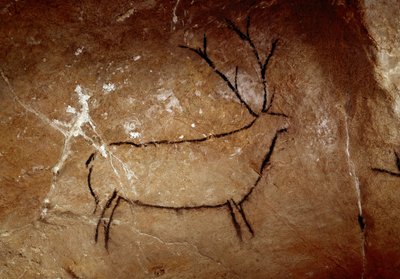 Prehistory : a deer. Upper paleolithic cave painting (Magdalenian) (16,500 and 14,000 years ago). Age of stone. Cave of Las Chimeneas, Monte Castillo, Spain بواسطة عصور ما قبل التاريخ